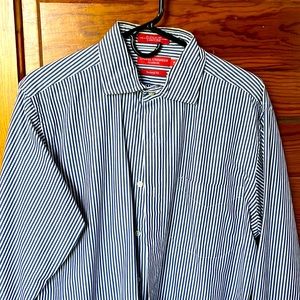 Blue and white pinstriped, dress shirt, you size large